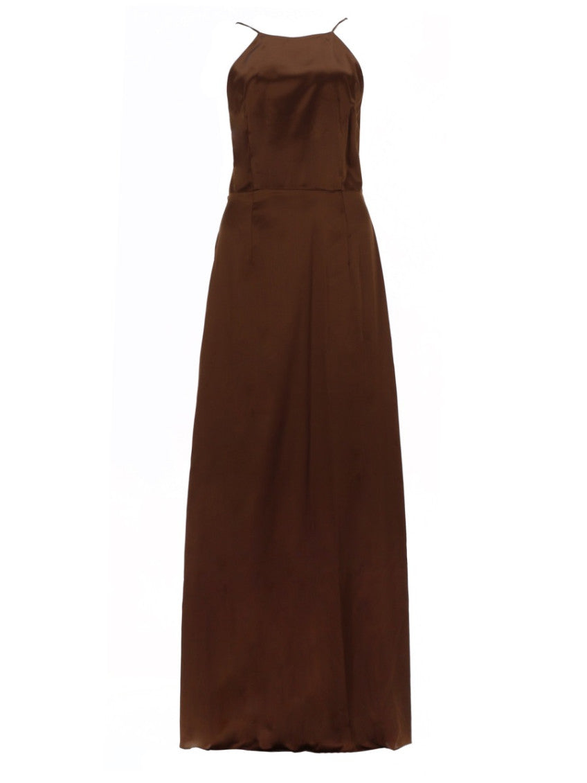 Brown Halter Neck Maxi Dress 1