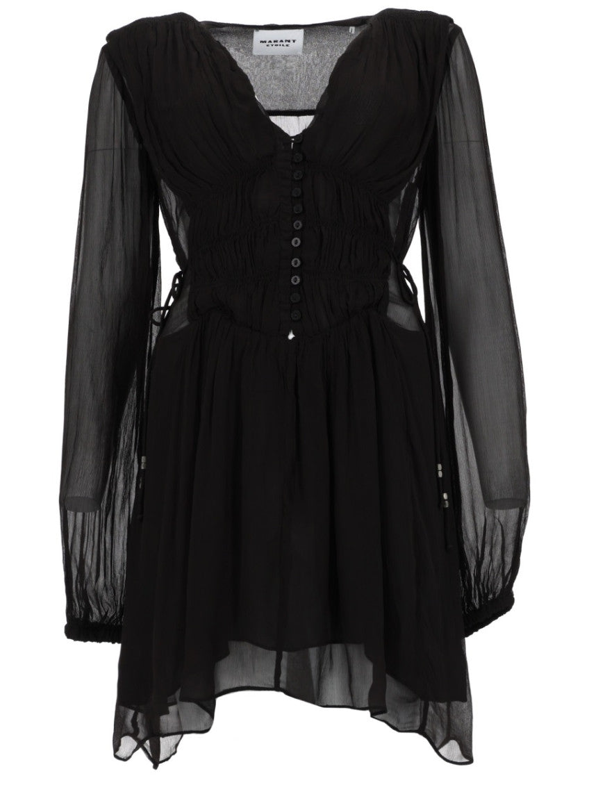 Black Pleated V Neck Mini Dress 1