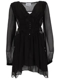 Black Pleated V Neck Mini Dress 1