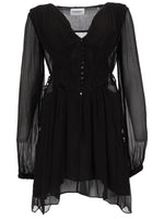 Black Pleated V Neck Mini Dress 1