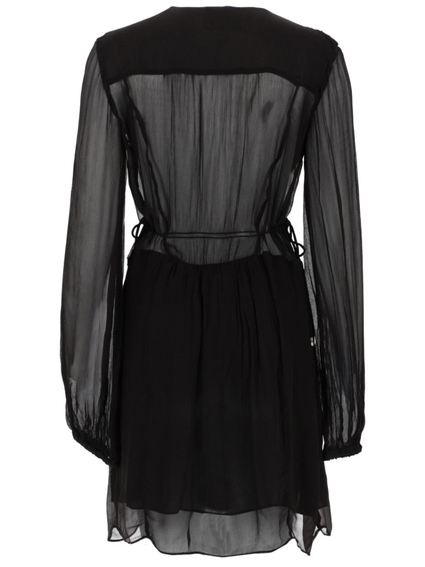 Black Pleated V Neck Mini Dress 2