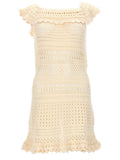 Beige Crochet Round Neck Mini Dress 1