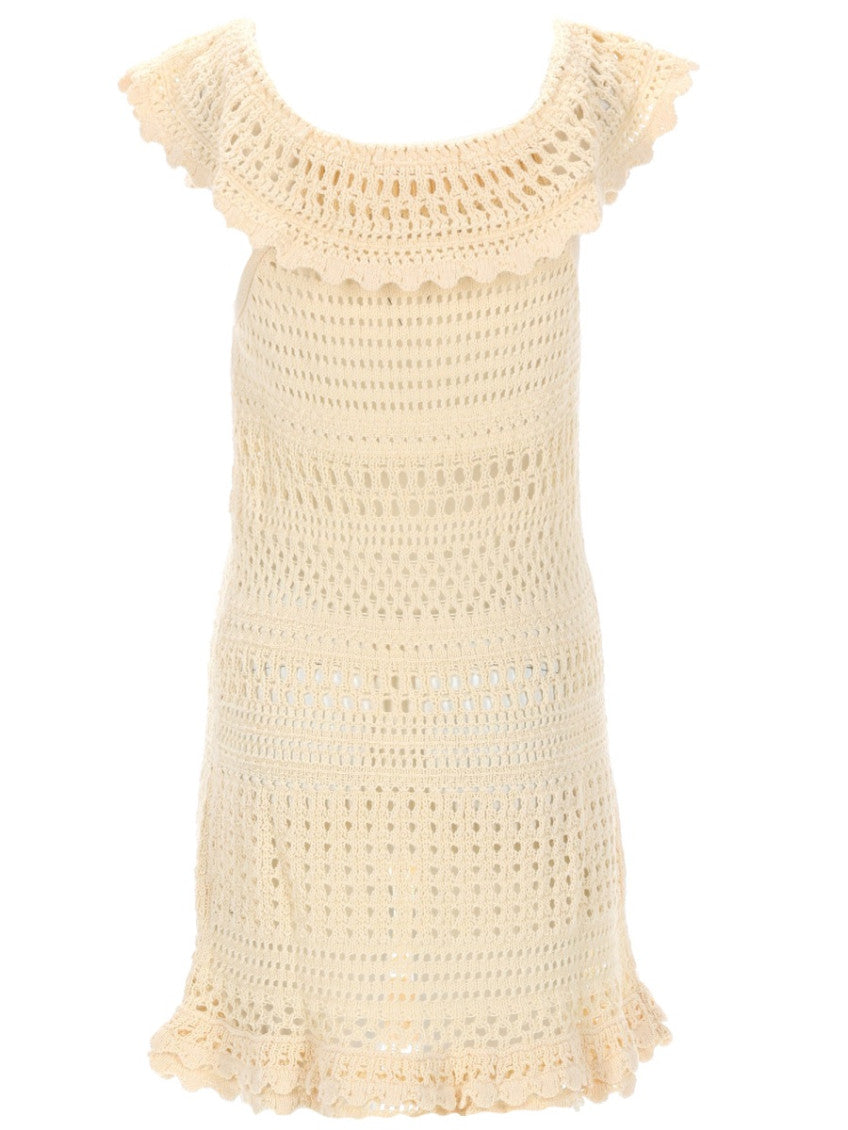 Beige Crochet Round Neck Mini Dress 2