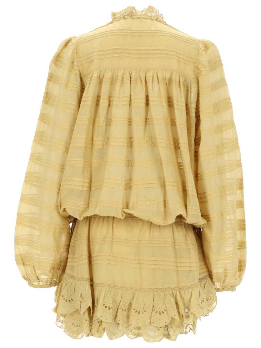 Yellow Embroidered Band Collar Mini Dress 2