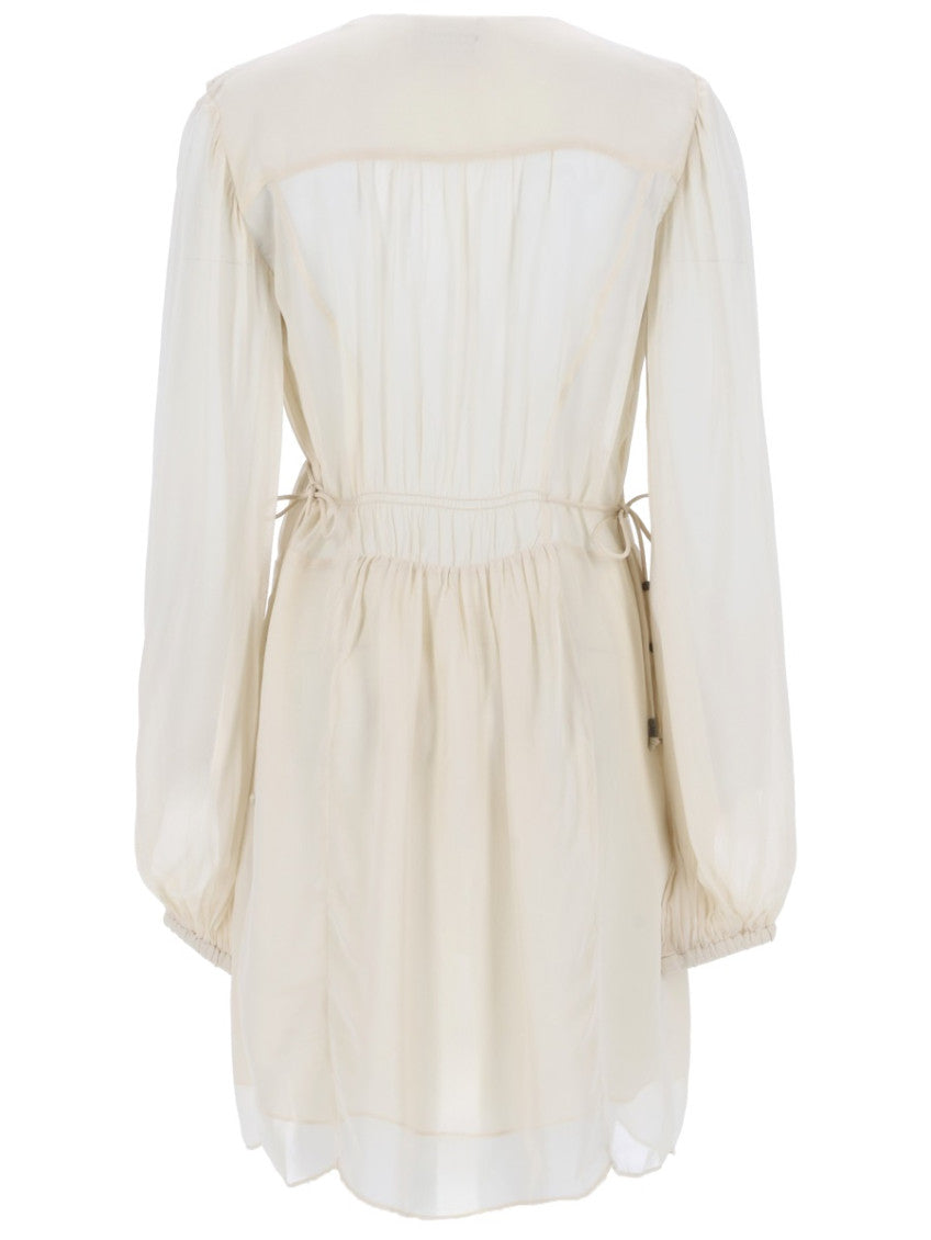 White Pleated V Neck Mini Dress 2