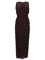 Brown Pleated Round Neck Maxi Dress 1
