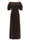 Brown Boat Neck Midi Dress 1