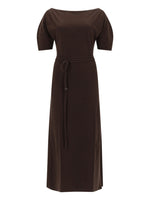 Brown Boat Neck Midi Dress 1