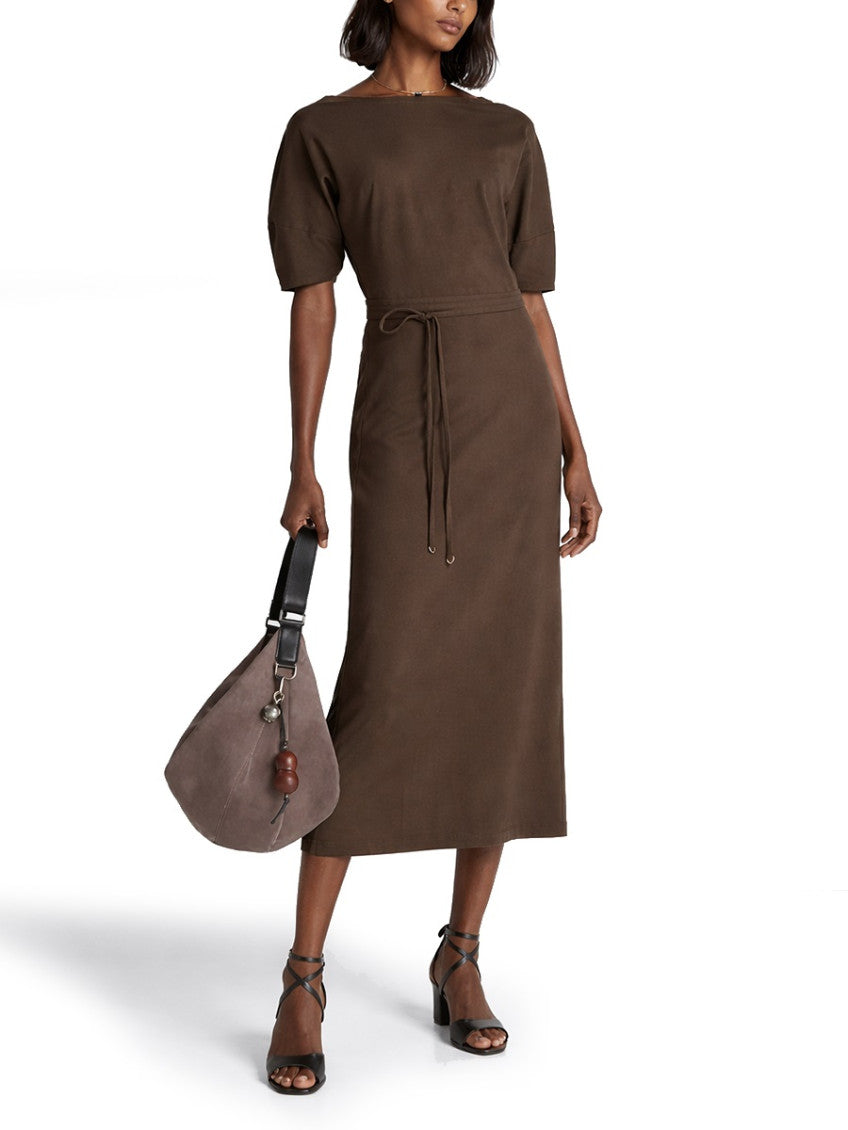 Brown Boat Neck Midi Dress 2