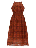Brown Embroidered Halter Neck Midi Dress 1