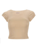 Beige Solid Boat Neck T-Shirt 1