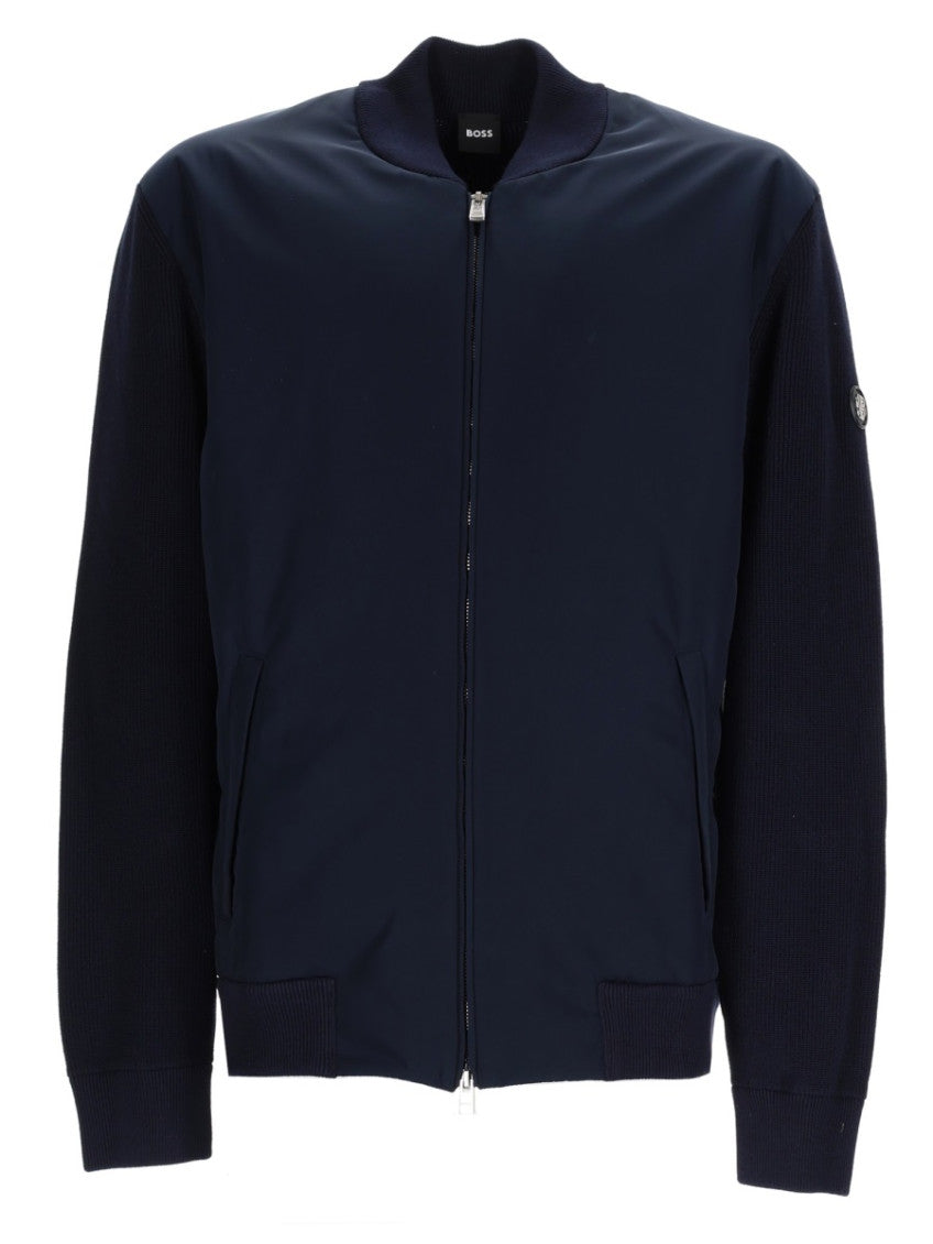 Navy Blue Solid Mock Collar Jacket 1