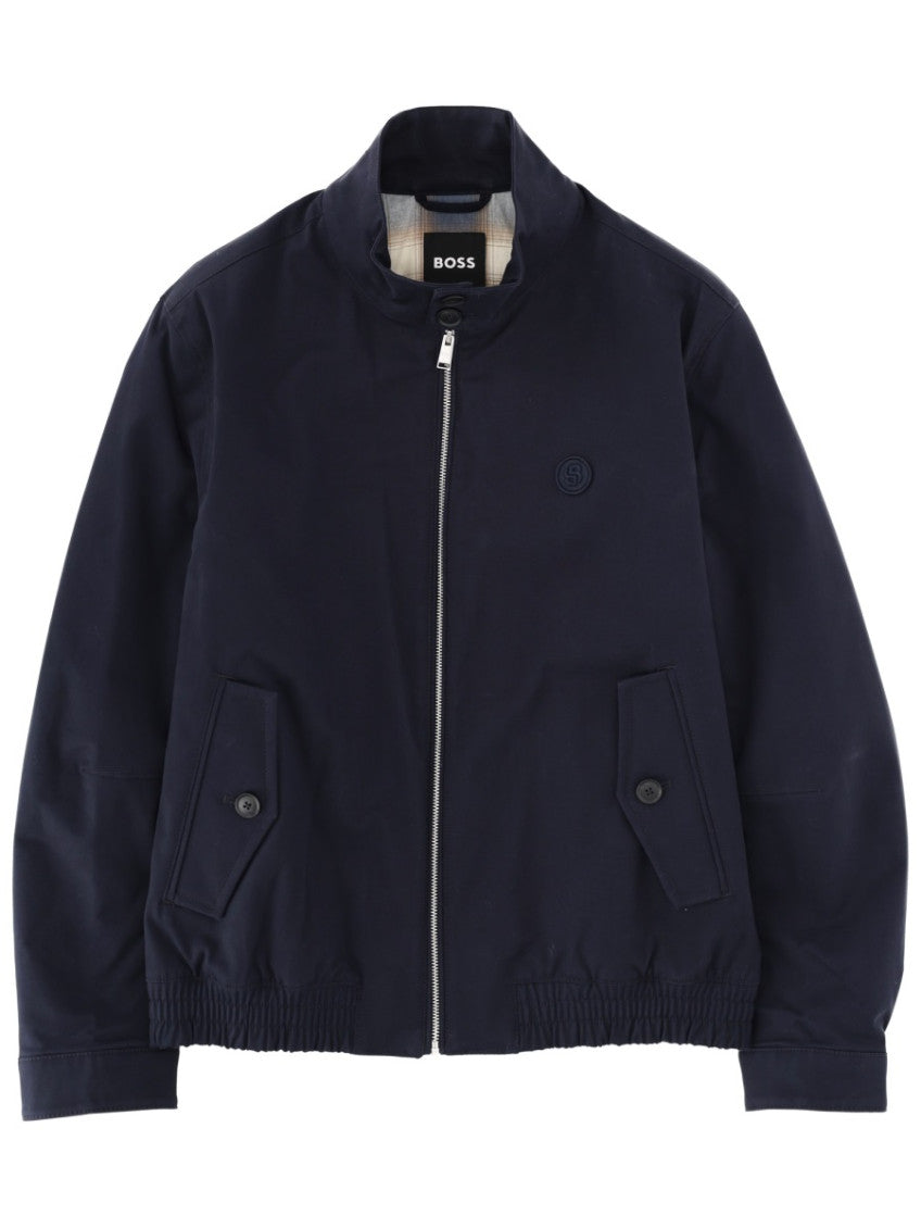 Dark Blue Solid Band Collar Jacket 1