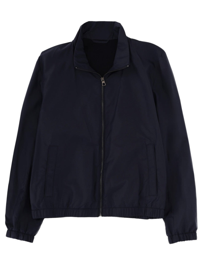 Dark Blue Solid Mock Collar Jacket 1