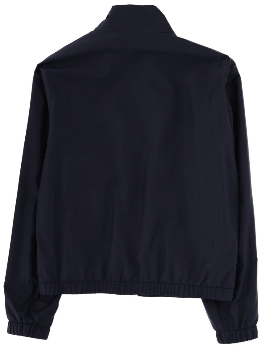Dark Blue Solid Mock Collar Jacket 2