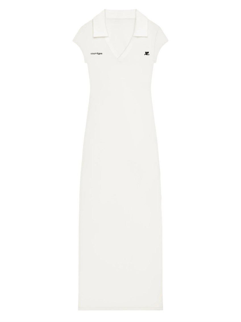 White Logo Shirt Collar Maxi Dress 1