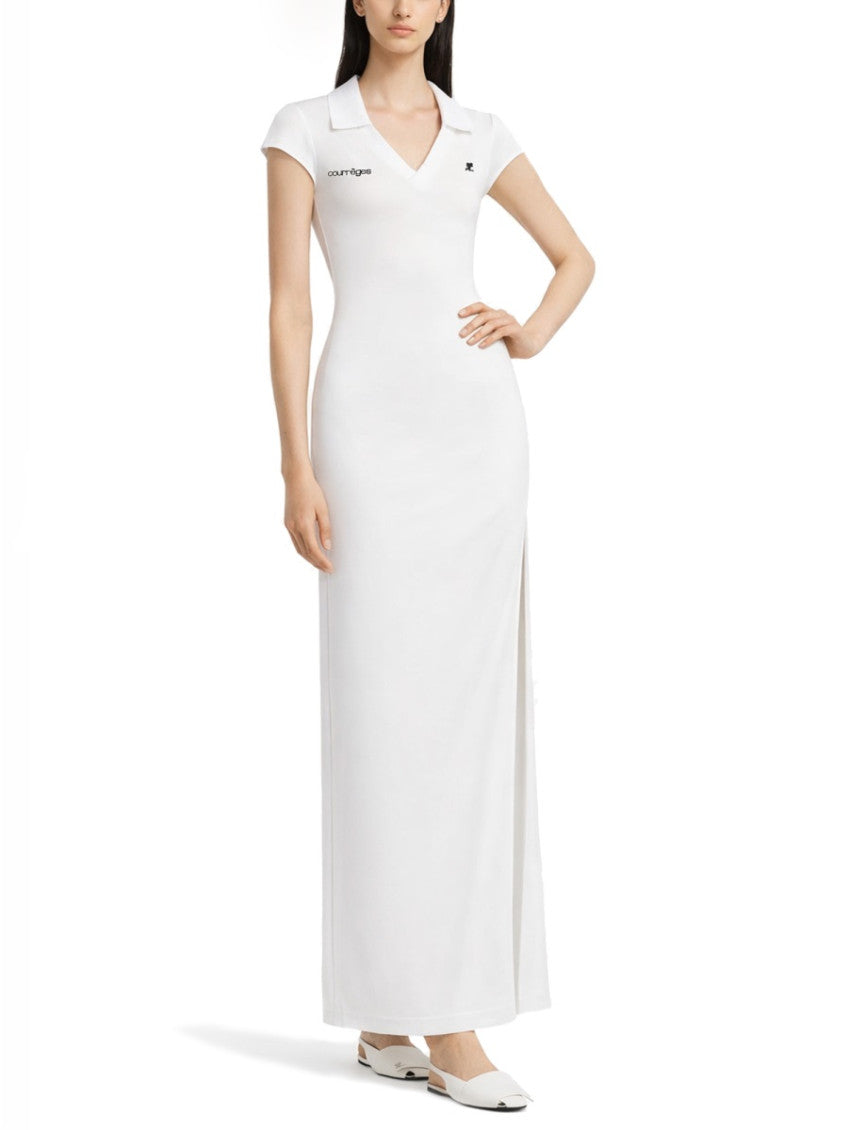 White Logo Shirt Collar Maxi Dress 2