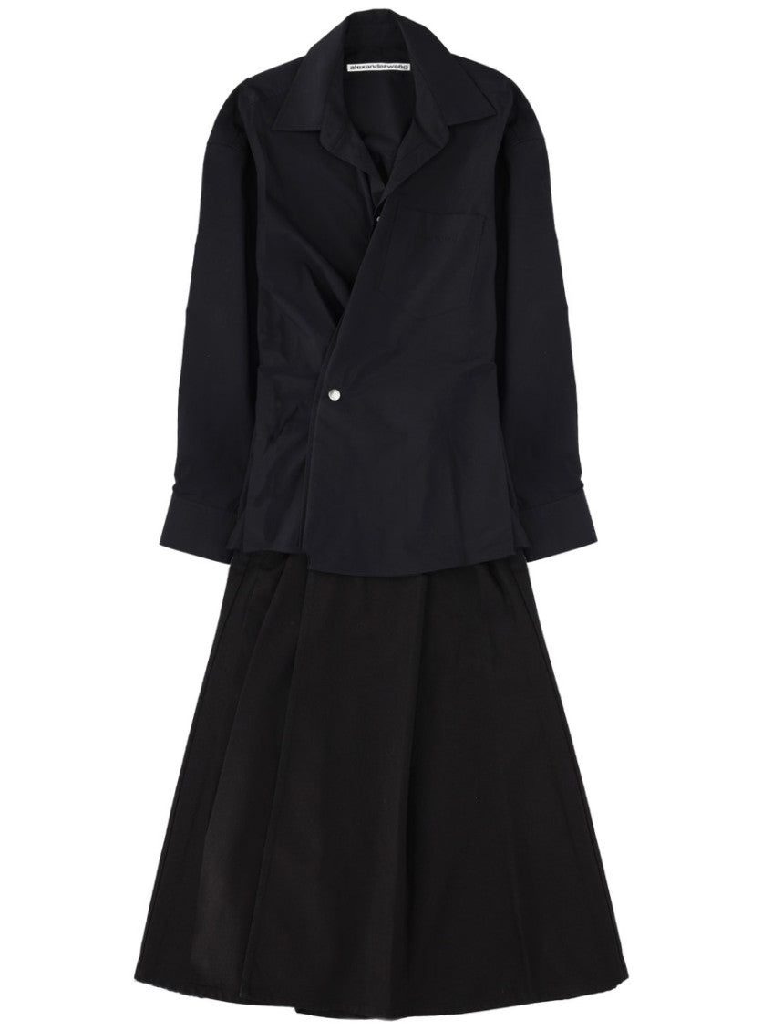 Black Shirt Collar Midi Dress 1