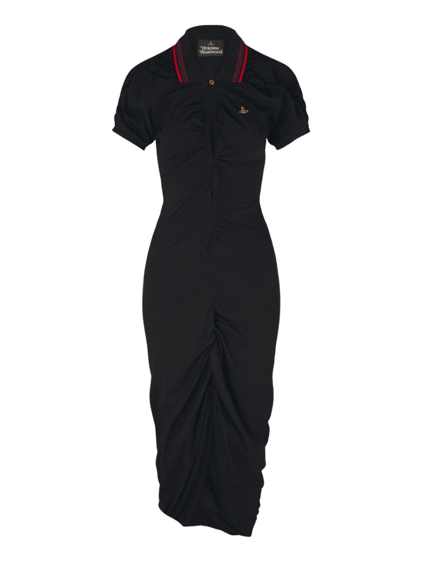 Black Shirt Collar Midi Dress 1