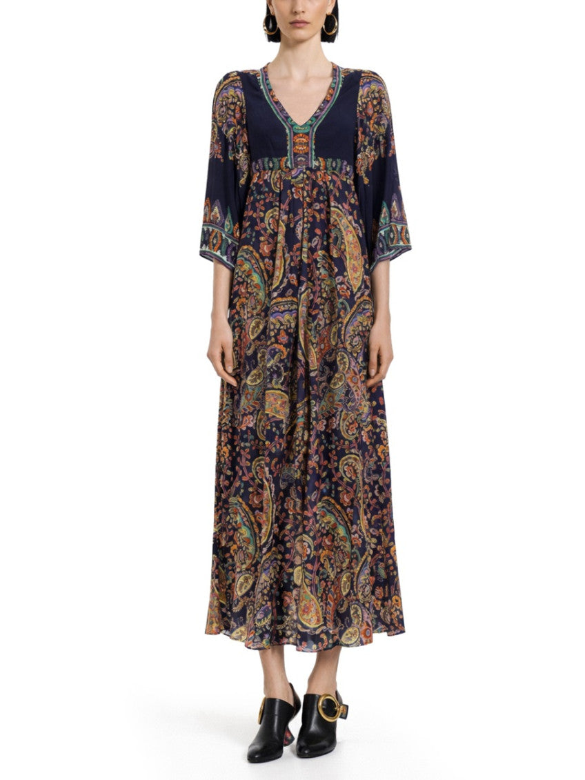 Multicolor Paisley Round Neck Maxi Dress 2