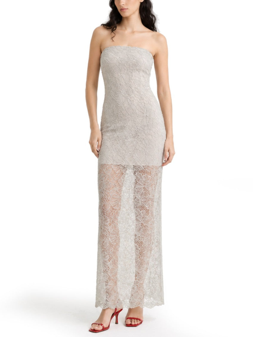 Grey Lace Strapless Maxi Dress 2