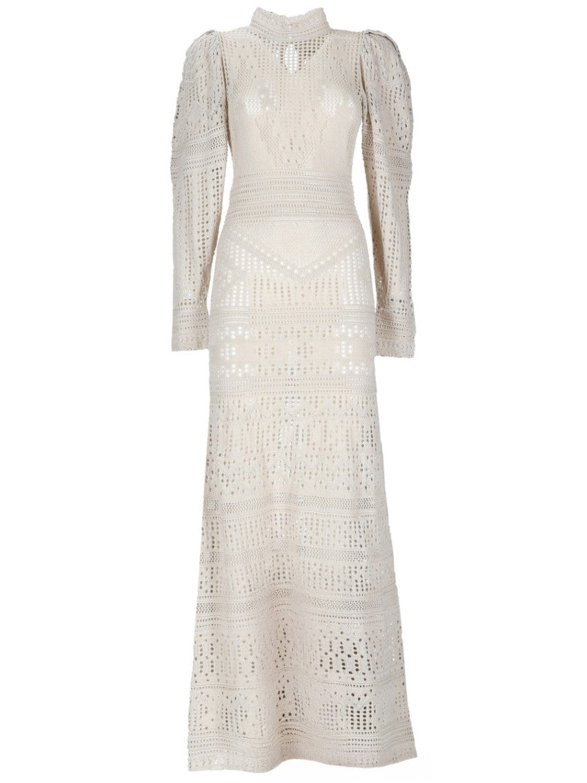 Beige Crochet Mock Collar Maxi Dress 1