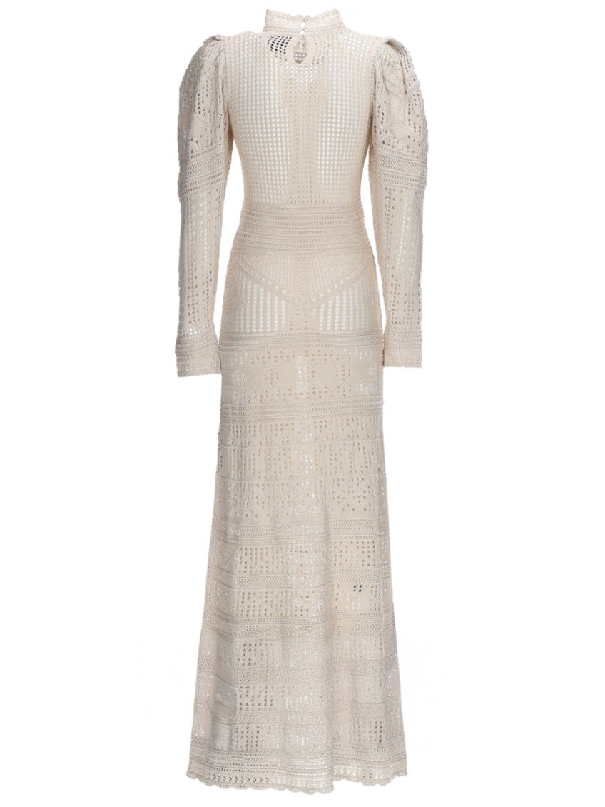 Beige Crochet Mock Collar Maxi Dress 2