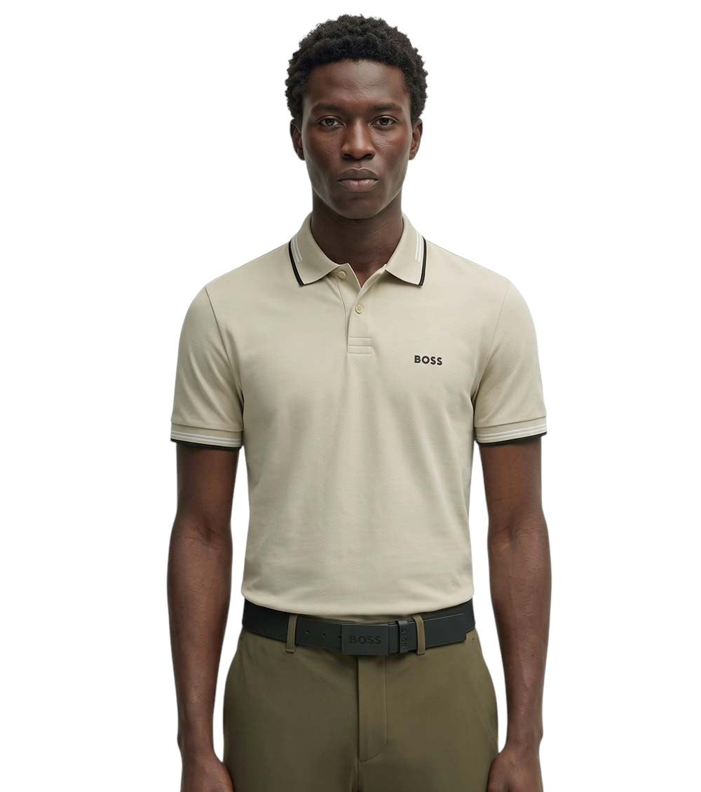 Beige Solid Mandarin Collar Polo 2