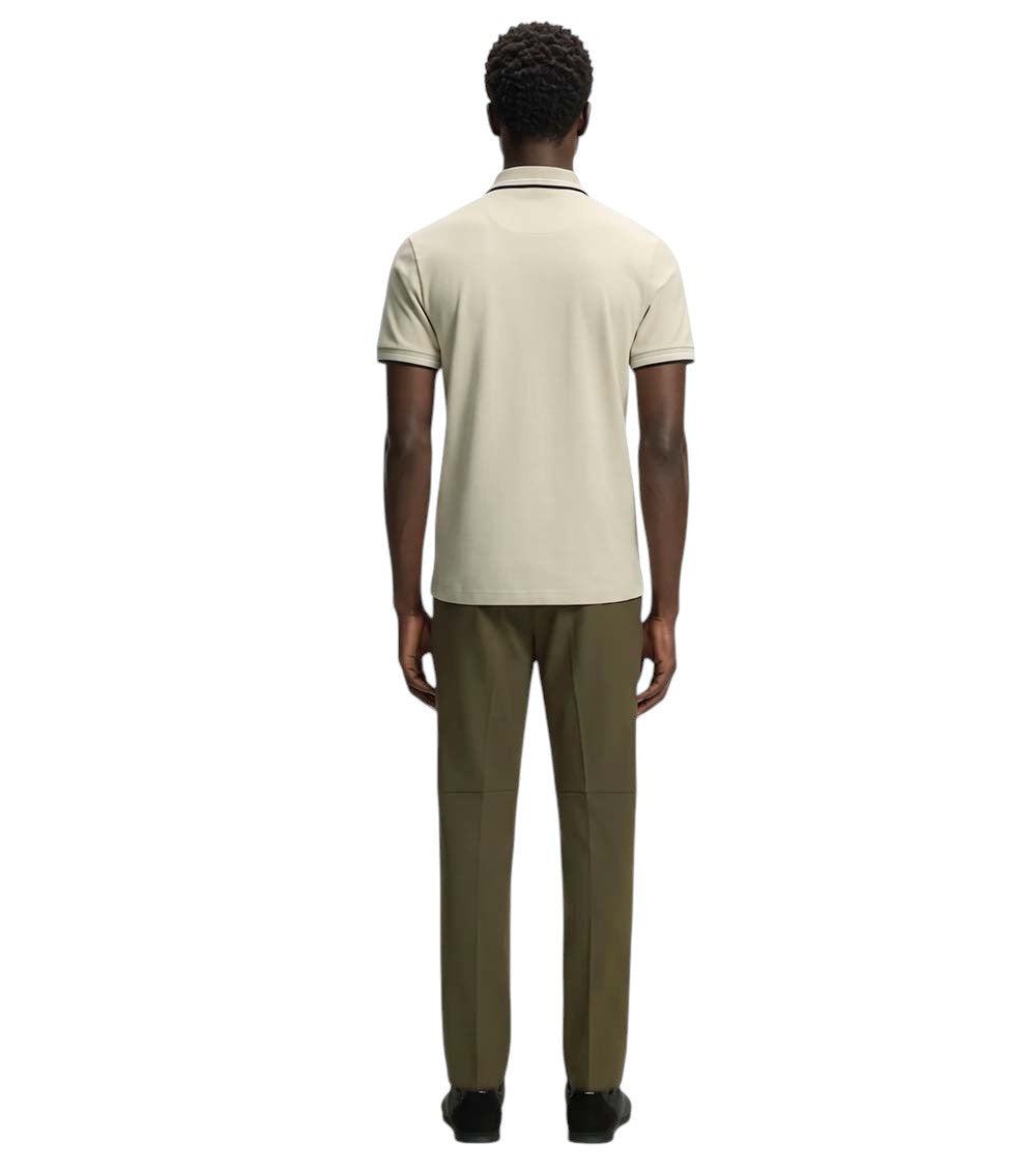 Beige Solid Mandarin Collar Polo 3