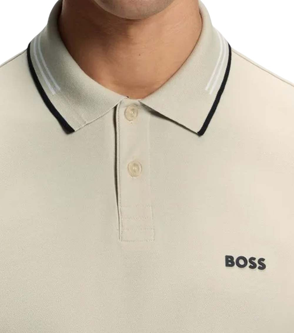 Beige Solid Mandarin Collar Polo 4