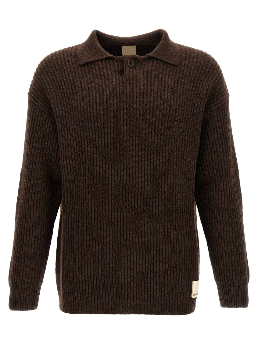 Brown Knitted Shirt Collar Sweater 1