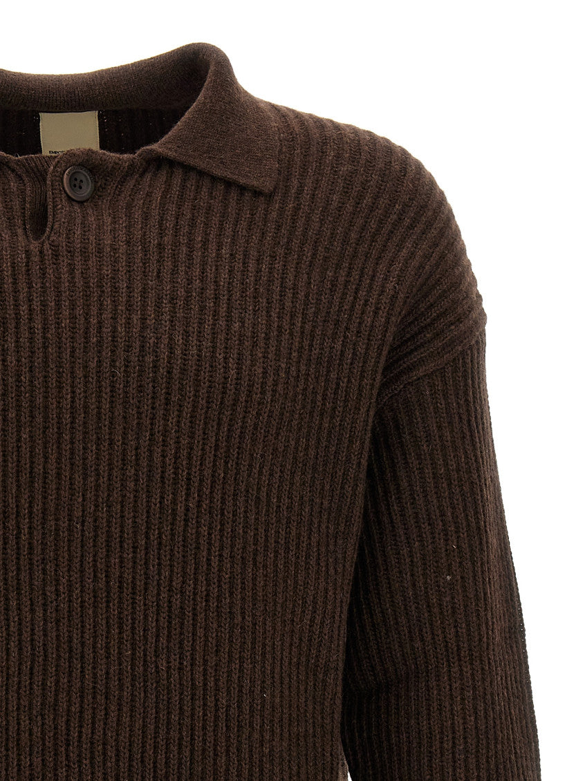Brown Knitted Shirt Collar Sweater 2