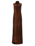 Red Printed Turtle Neck Maxi Dress 1