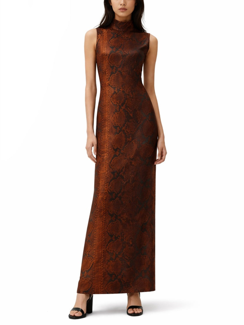 Red Printed Turtle Neck Maxi Dress 2