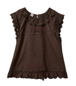 Brown Embroidered Round Neck Top 1