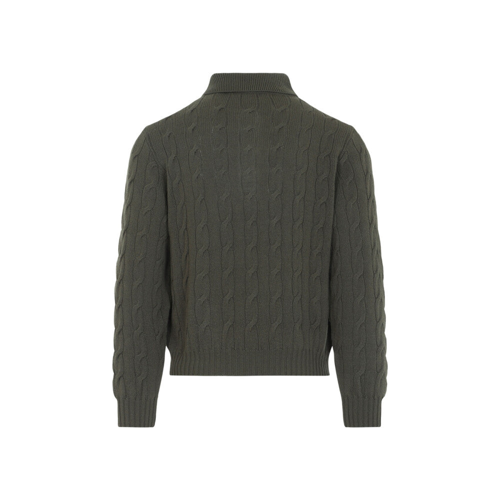 Bottel Green Knitted Shirt Collar Sweater 2