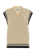 Beige V Neck Sweaters 1