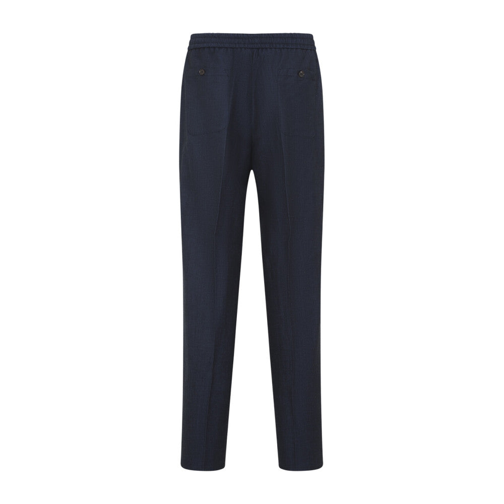 Blue Solid Drawstring Trousers 2