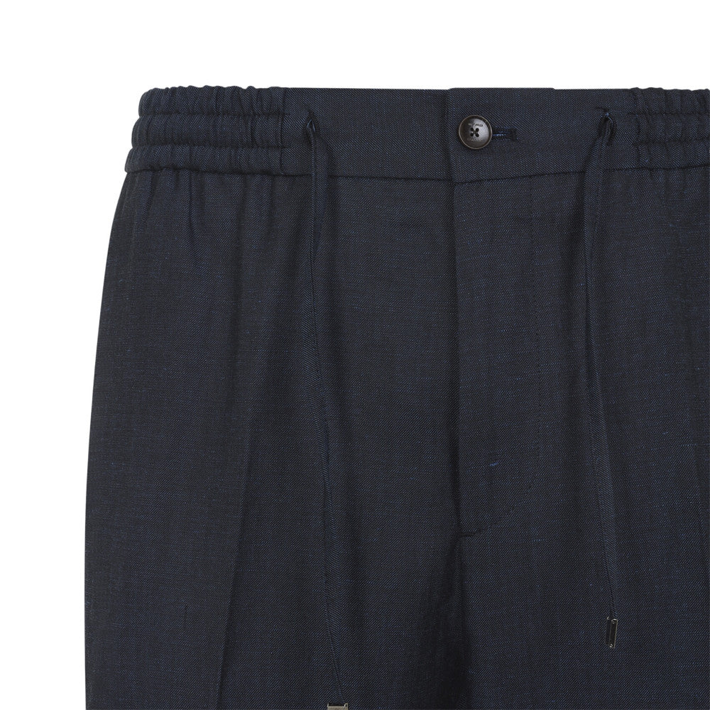 Blue Solid Drawstring Trousers 3