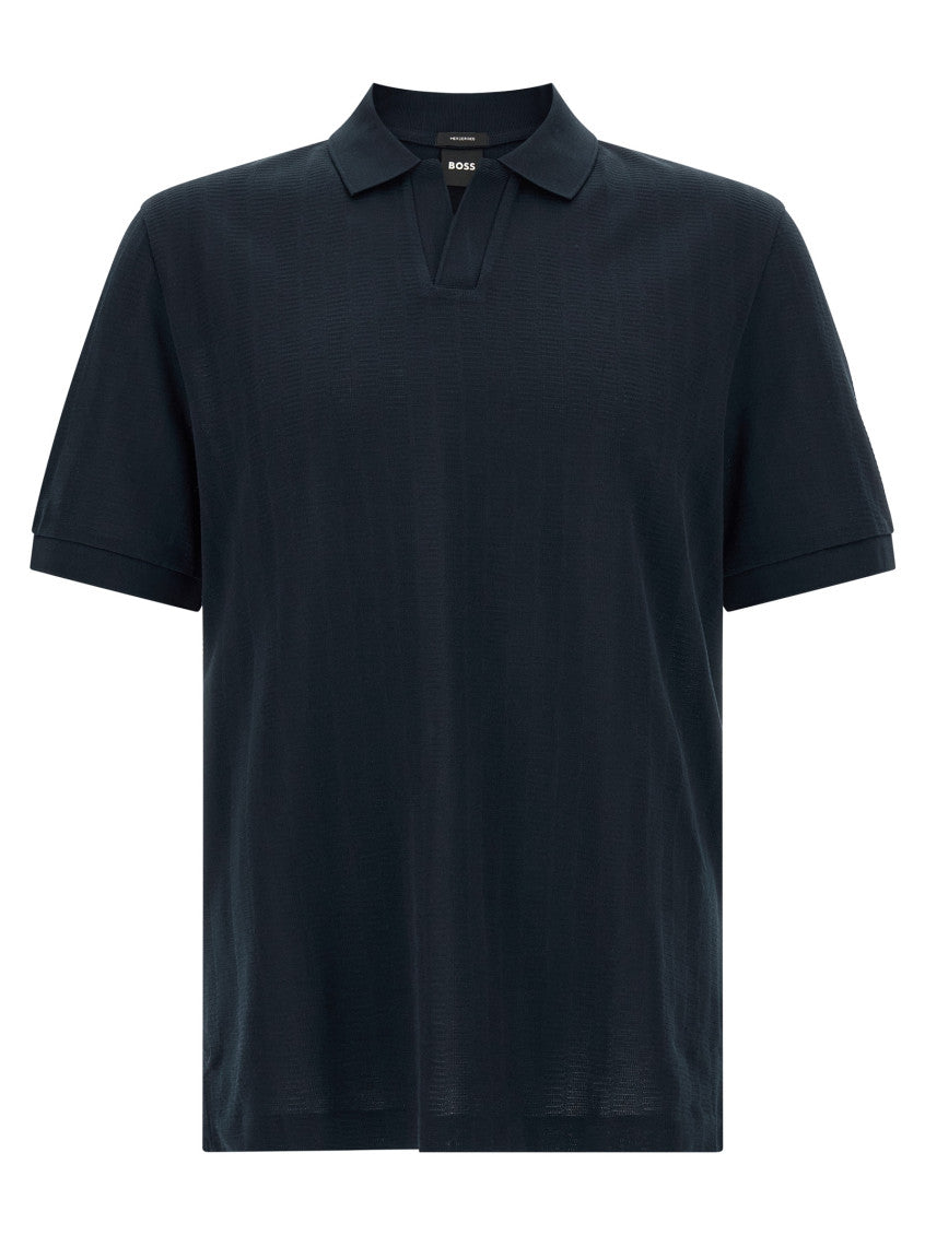 Dark Blue Textured Polo 1