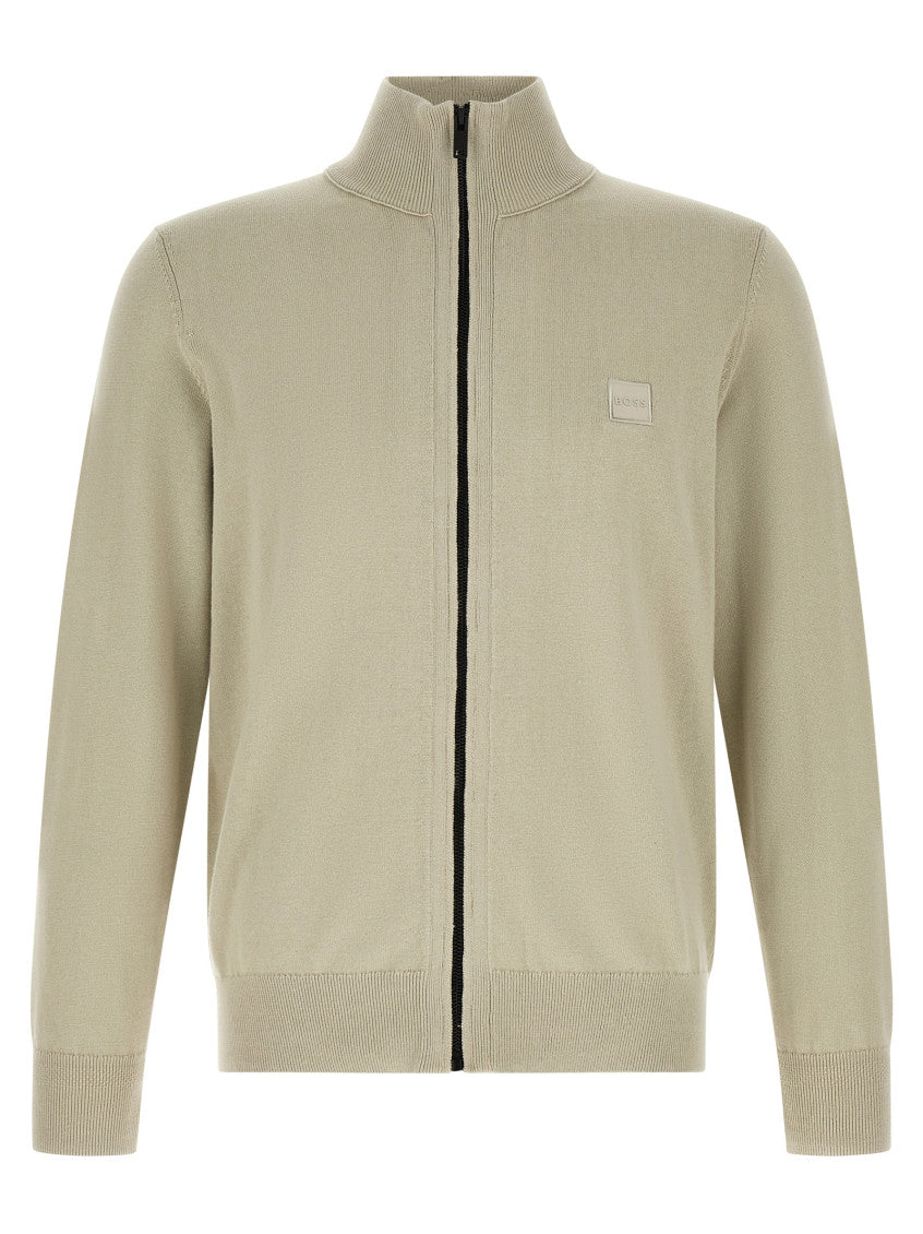 Beige Zip-Up Cardigan 1