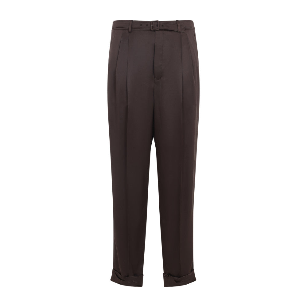 Brown Solid Pleated Pant 1