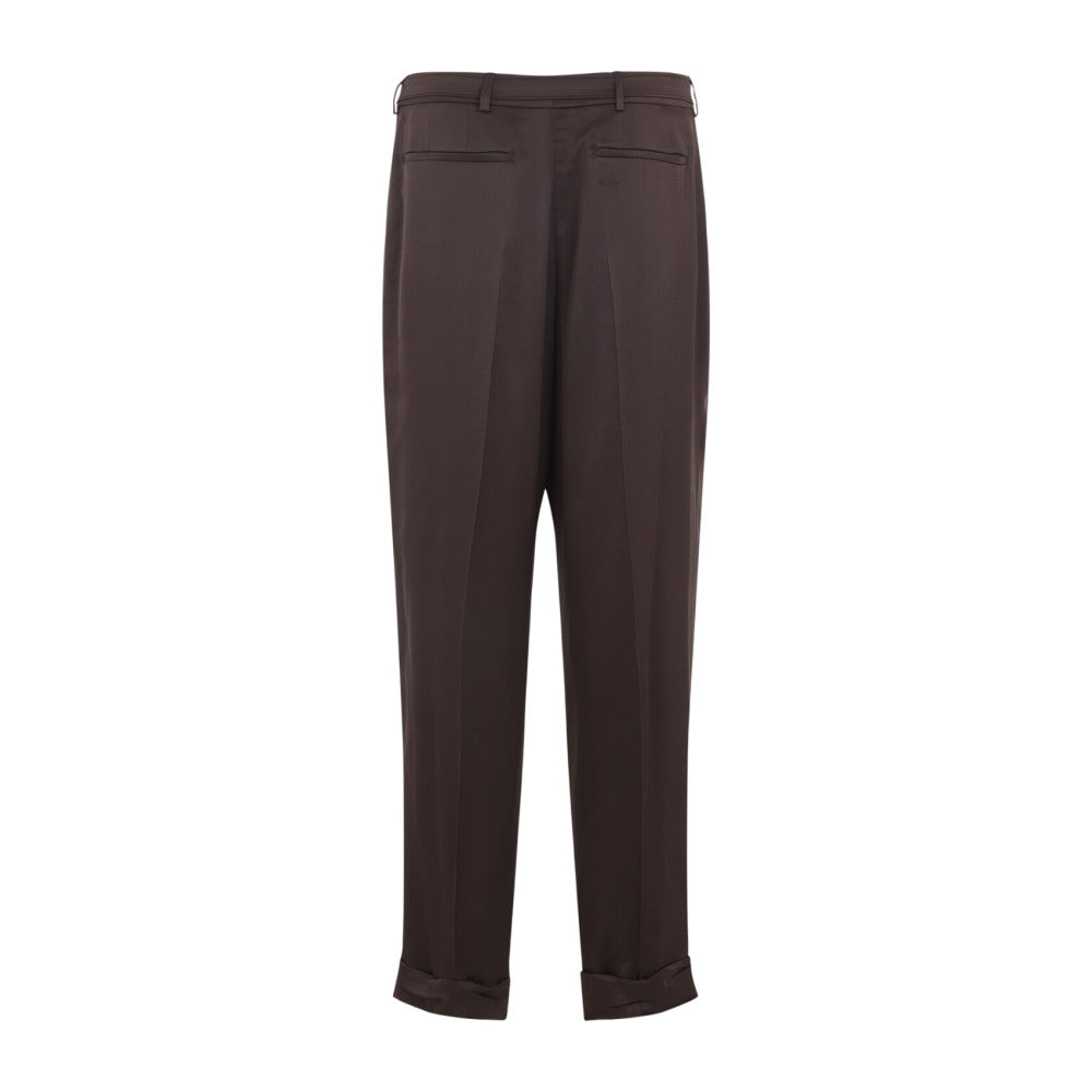 Brown Solid Pleated Pant 2