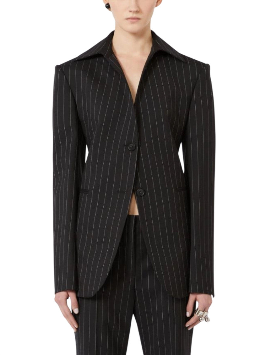 Black Stripes Shirt Collar Blazer 2