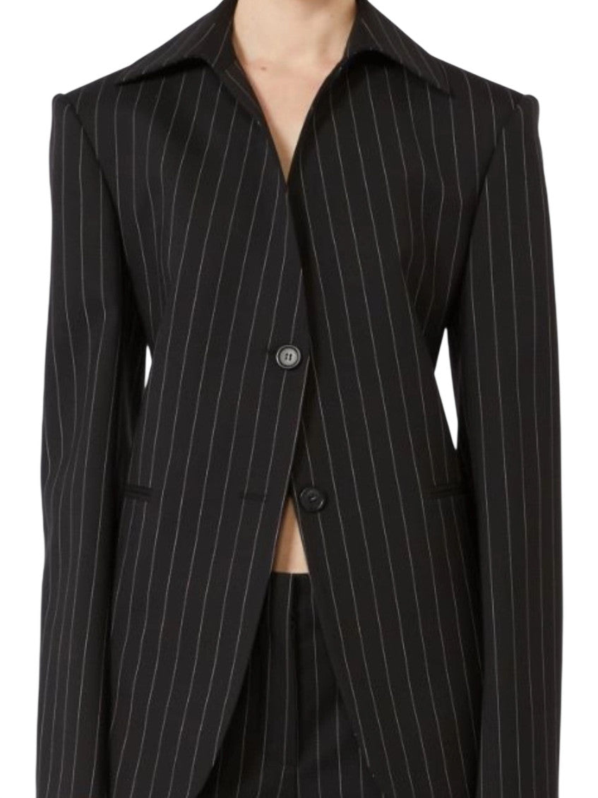 Black Stripes Shirt Collar Blazer 4