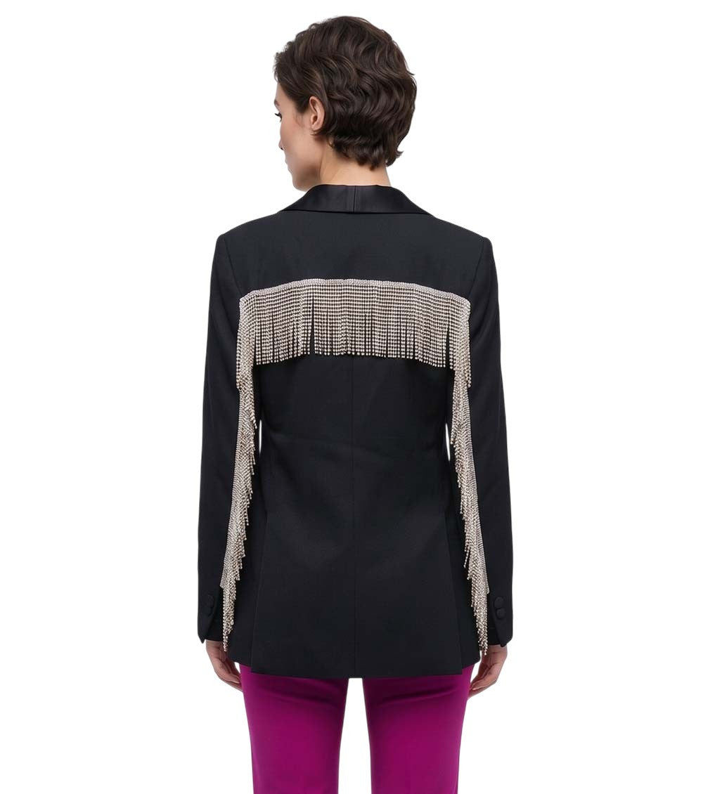 Black Solid Shawl Lapel Blazer 2