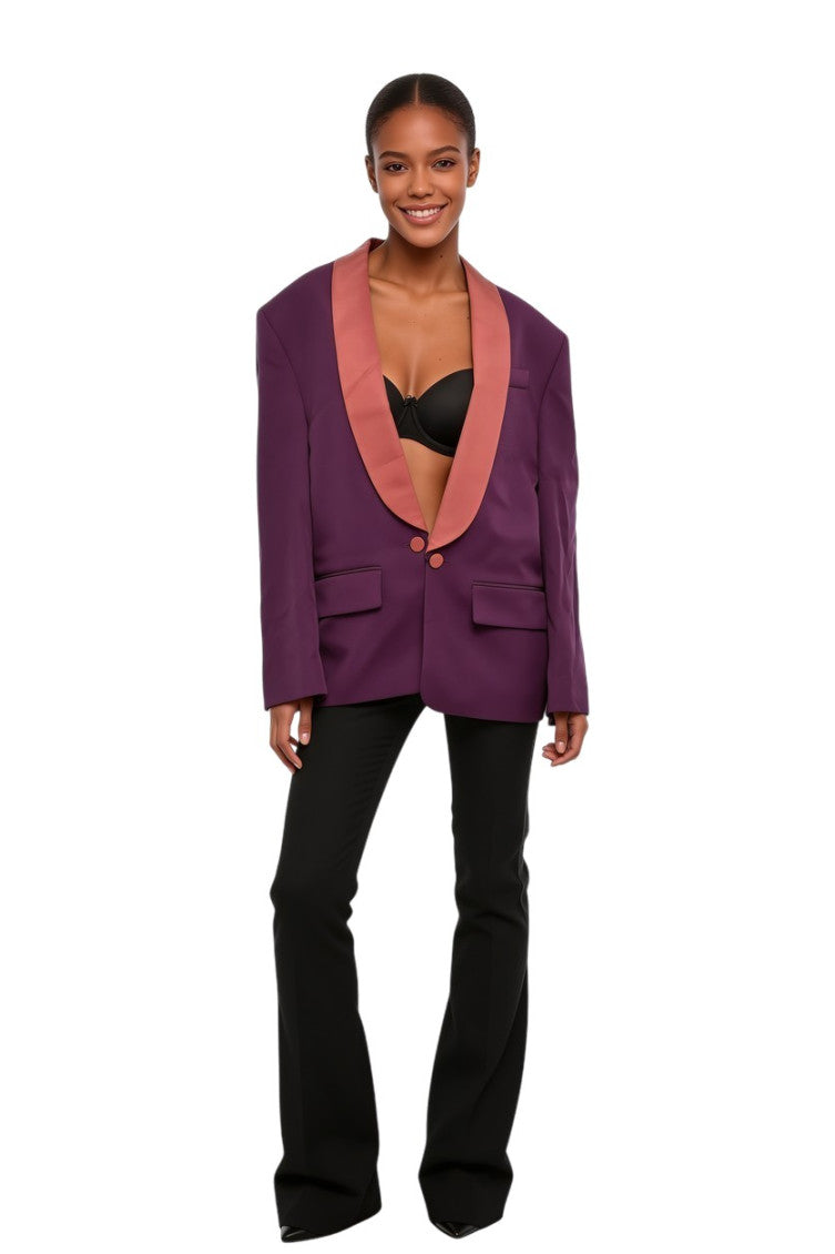 Purple Shawl Lapel Blazer 1