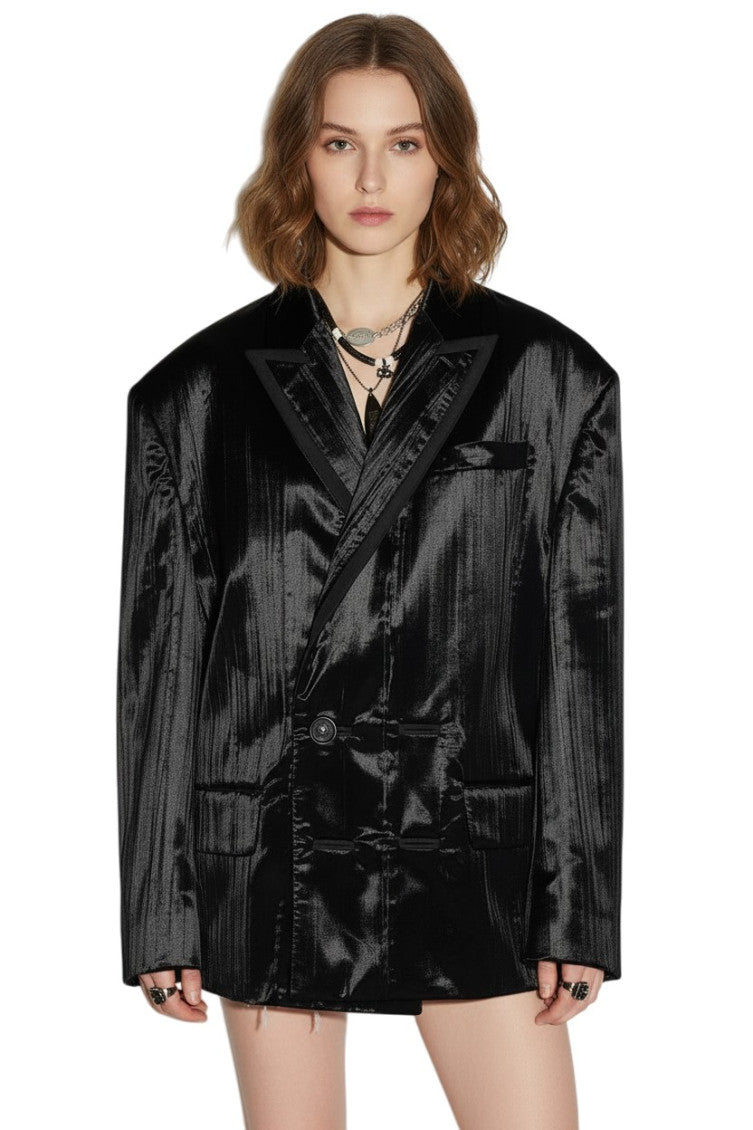 Black Solid Notched Lapel Blazer 1