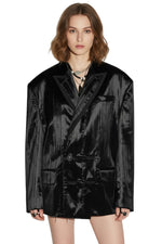 Black Solid Notched Lapel Blazer 1
