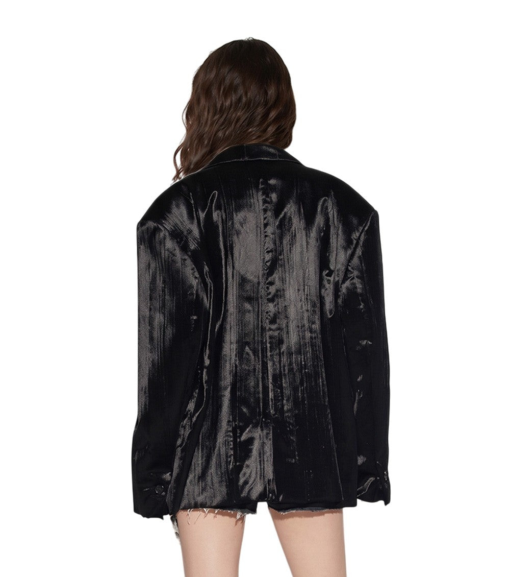 Black Solid Notched Lapel Blazer 2
